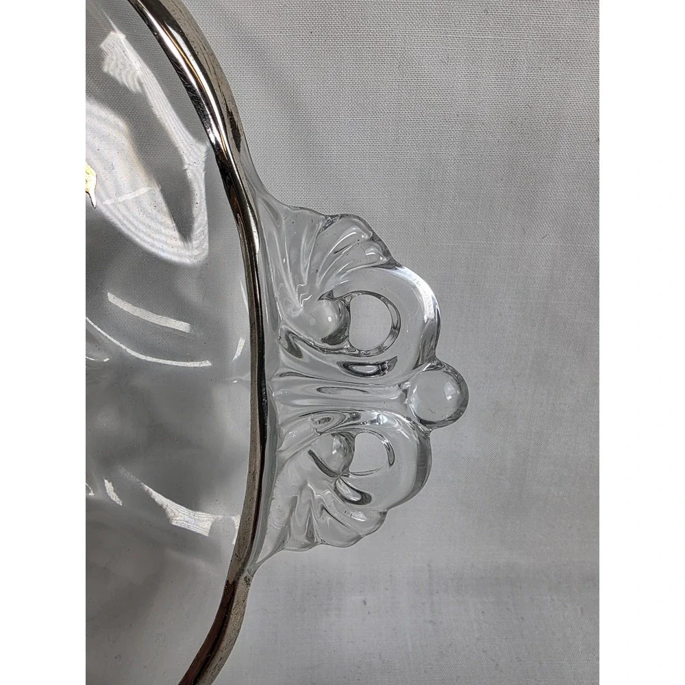 Rockwell Sterling‎ Silver Non-Tarnish 8 Inch Glass Plate Floral Design Handles